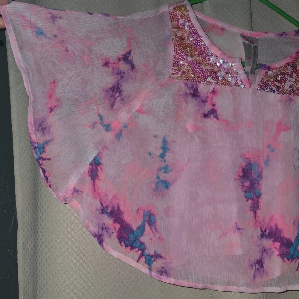 Justice Pink and Purple Tie-Dye Blouse with Sequin Detail